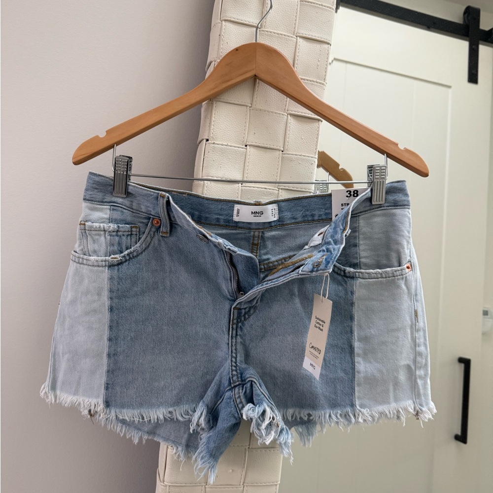 Mango Blue Jean Shorts with Distressed Hem